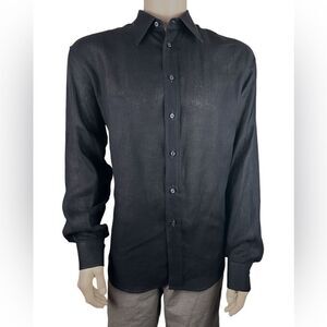 Brevetti Men’s Black Linen Long Sleeved Casual Button Down Like New Size 17